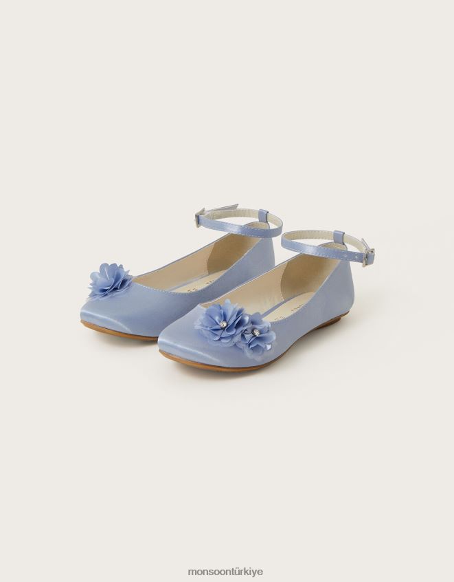 Monsoon kız deborah diamante çiçek balerin daireleri JH86BT1831 ayakkabı mavi