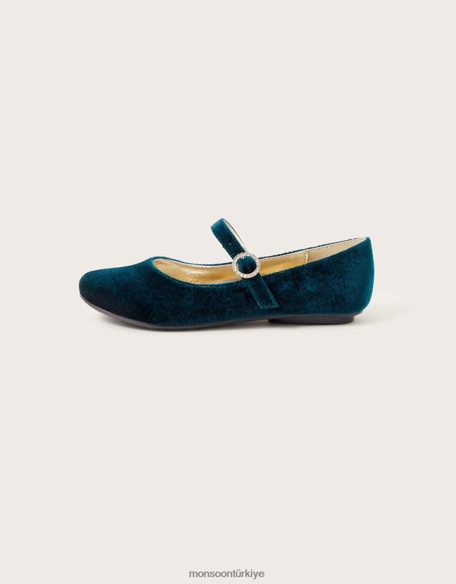 Monsoon kız diamante kadife balerin daireleri JH86BT2309 ayakkabı yeşil