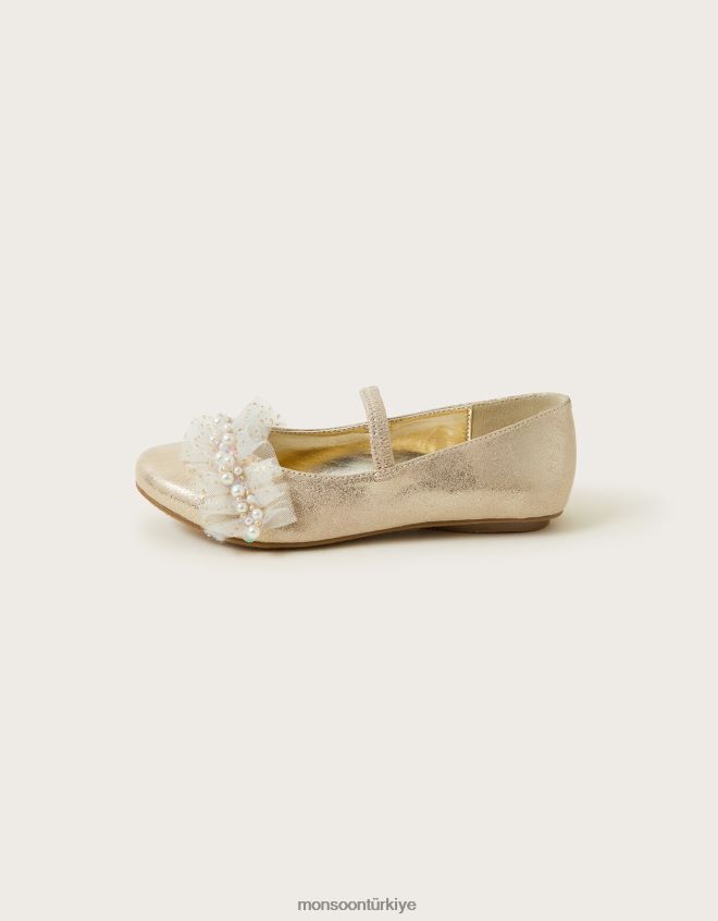 Monsoon kız harikalar diyarı küme boncuklu balerin daireleri JH86BT2008 ayakkabı altın