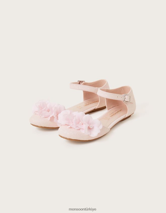 Monsoon kız çiçek iki parçalı balerin daireleri JH86BT2355 ayakkabı pembe