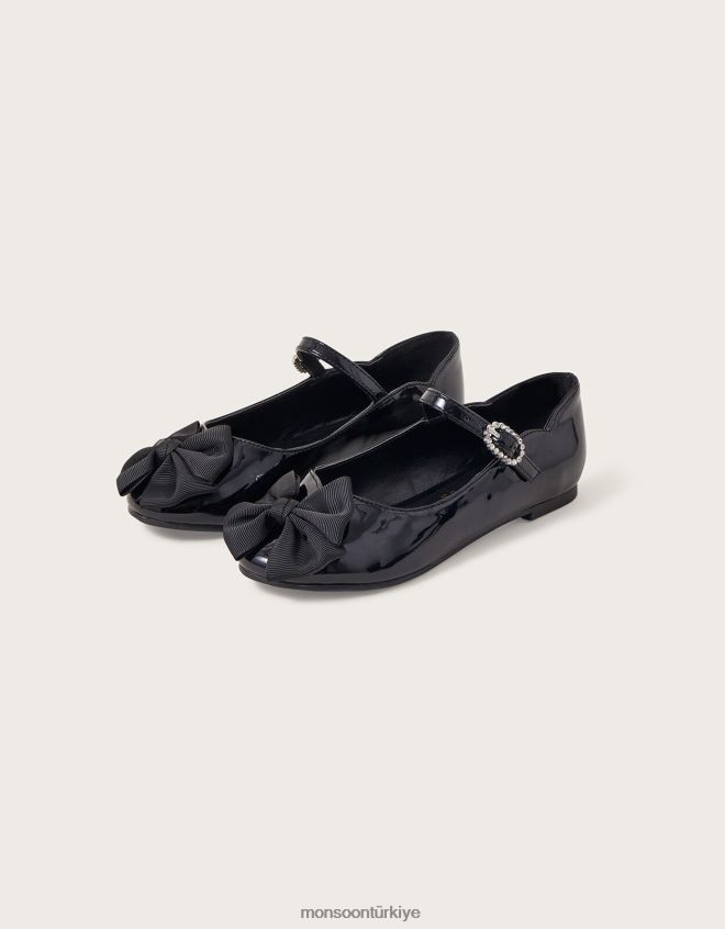 Monsoon kız jessica patent fiyonklu balerin daireleri JH86BT2294 ayakkabı siyah