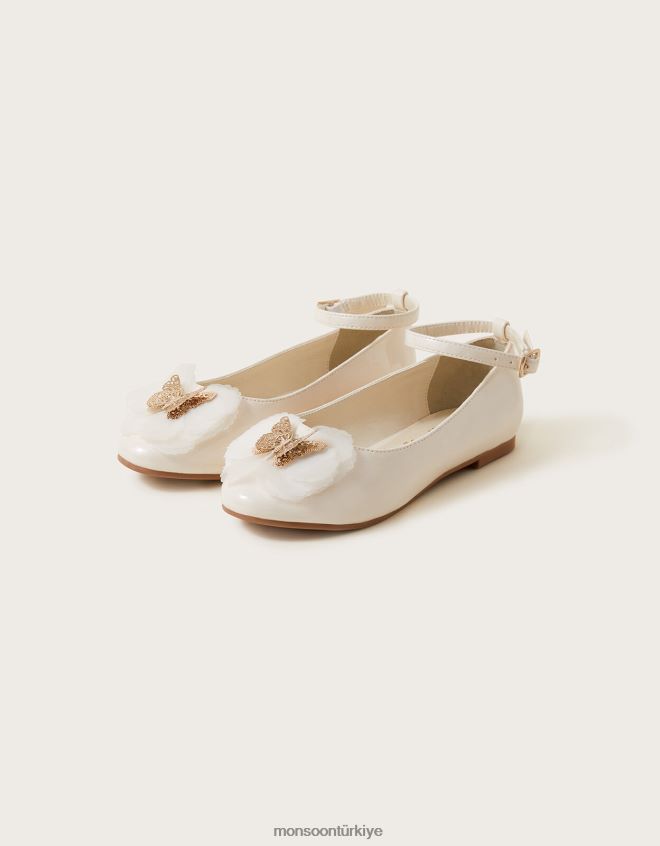 Monsoon kız kali patent kelebek balerin daireleri JH86BT2396 ayakkabı fildişi