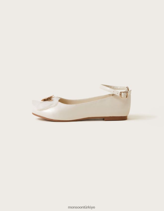 Monsoon kız kali patent kelebek balerin daireleri JH86BT2396 ayakkabı fildişi