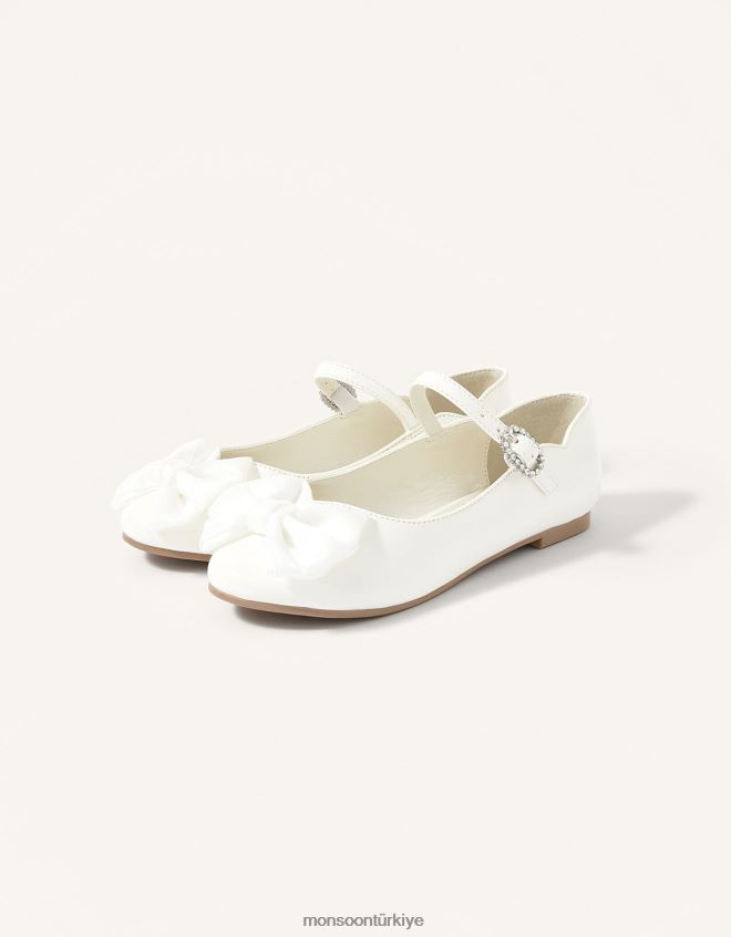 Monsoon kız kali patentli balerin daireleri JH86BT2405 ayakkabı fildişi