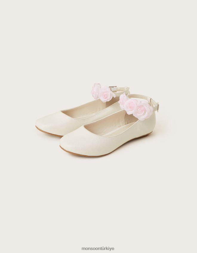 Monsoon kız kontrast ayak bileği korsaj balerin düz ayakkabılar JH86BT2352 ayakkabı fildişi