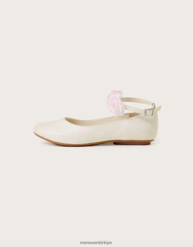 Monsoon kız kontrast ayak bileği korsaj balerin düz ayakkabılar JH86BT2352 ayakkabı fildişi
