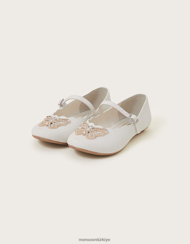 Monsoon kız natalia diamante kelebek balerin daireleri JH86BT1862 ayakkabı fildişi
