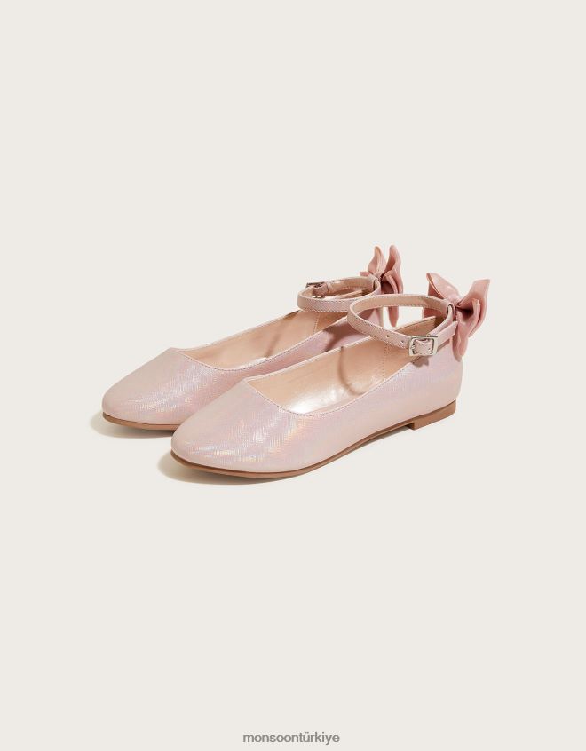 Monsoon kız organze fiyonklu balerin daireleri JH86BT2315 ayakkabı pembe