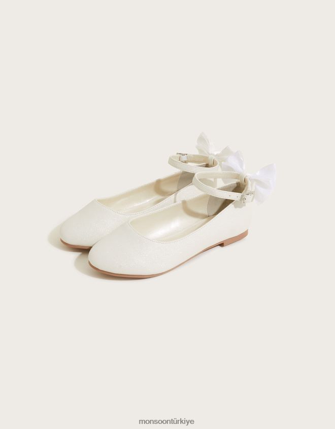 Monsoon kız organze fiyonklu balerin daireleri JH86BT2338 ayakkabı fildişi