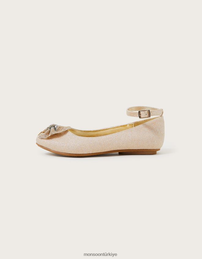 Monsoon kız polly parıltılı fiyonklu balerin daireleri JH86BT2299 ayakkabı altın