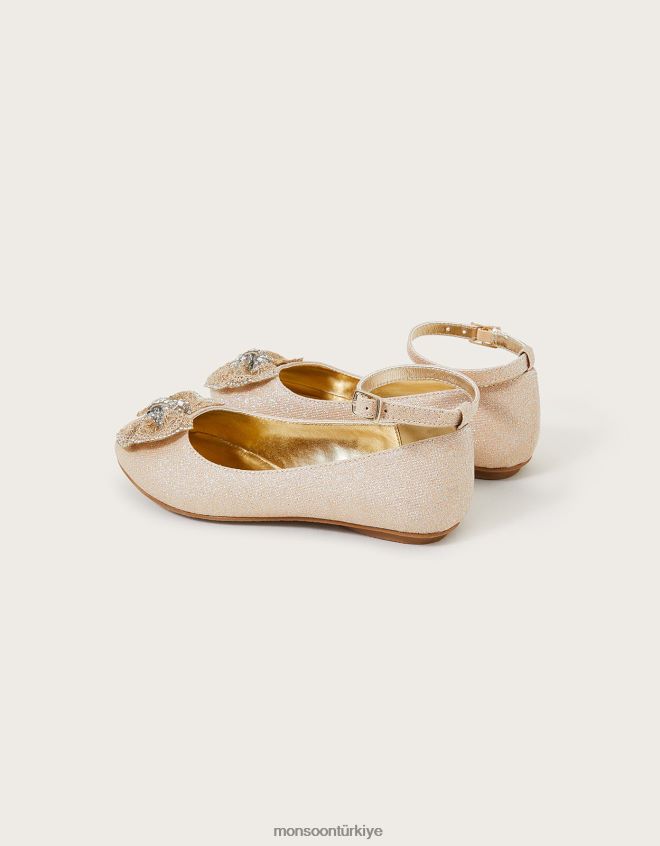 Monsoon kız polly parıltılı fiyonklu balerin daireleri JH86BT2299 ayakkabı altın