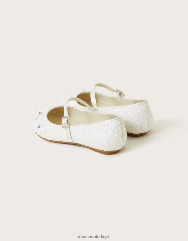 Monsoon kız pullu çiçek parıltılı balerin daireleri JH86BT2298 ayakkabı fildişi