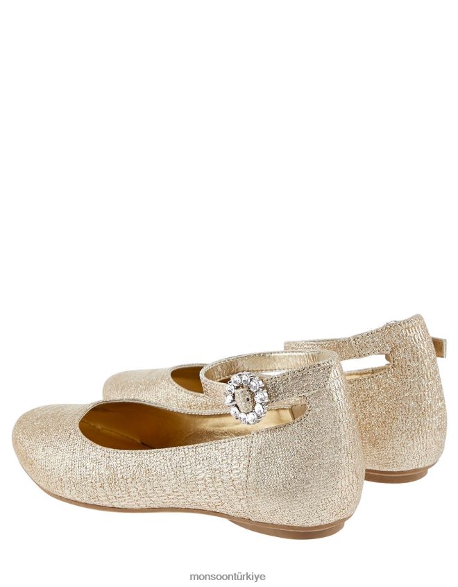 Monsoon kız süslenmiş tokalı metalik balerin ayakkabıları JH86BT2351 ayakkabı altın