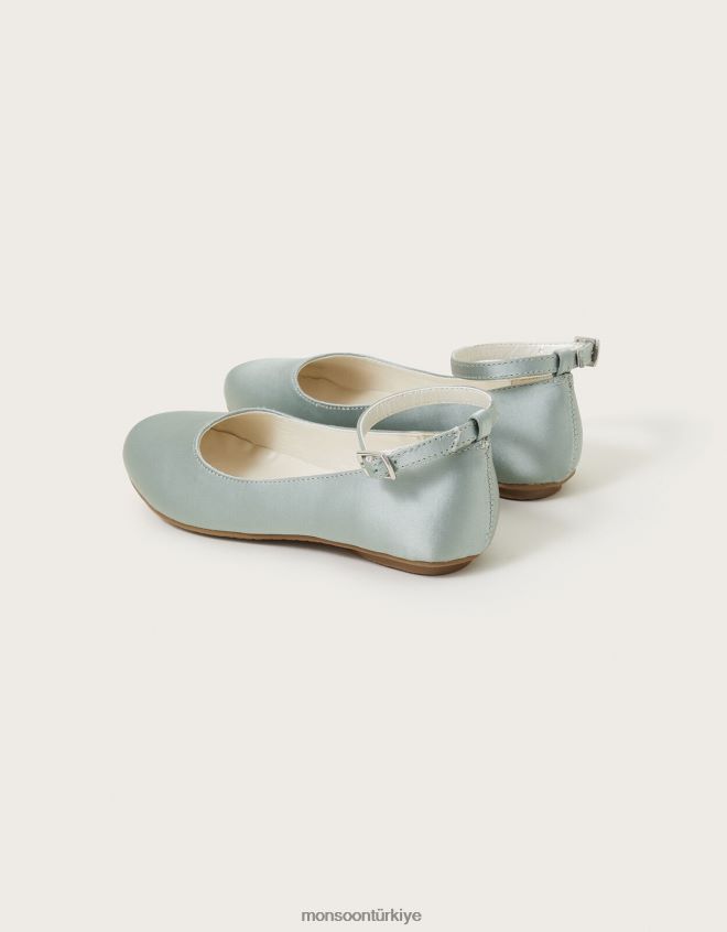 Monsoon kız saten balerin daireler JH86BT1613 ayakkabı yeşil