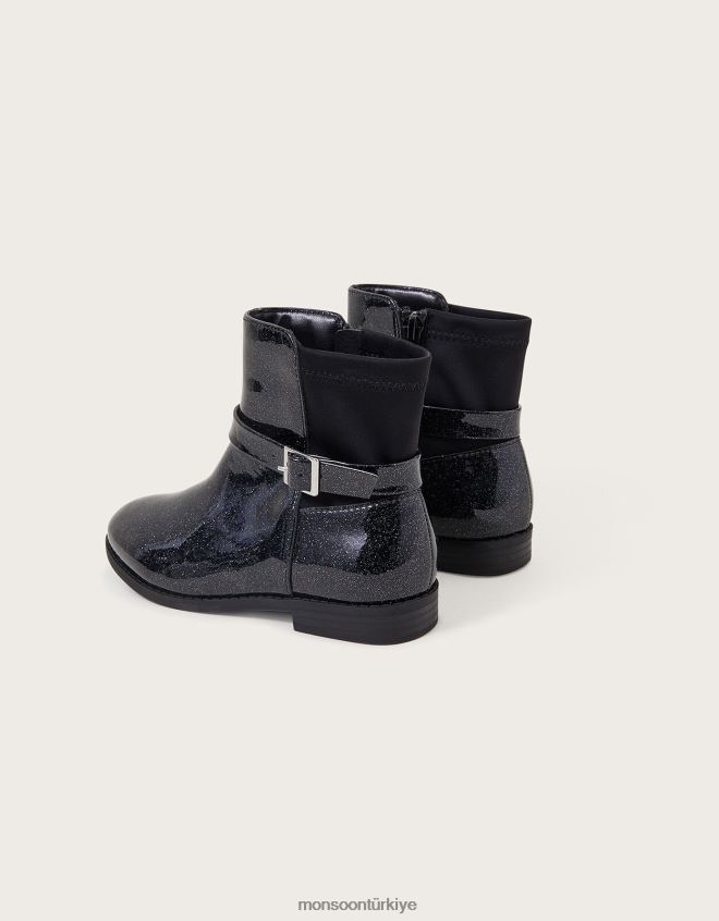 Monsoon kız patentli parıltılı fiyonklu çizmeler JH86BT2350 ayakkabı siyah