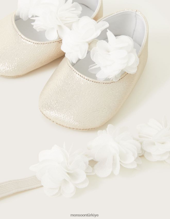 Monsoon çocuklar baby ella korsajlı patik ve bando takımı JH86BT2376 ayakkabı altın