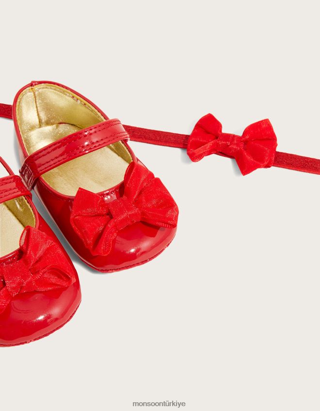 Monsoon çocuklar bandolu patentli fiyonklu patik JH86BT2398 ayakkabı kırmızı