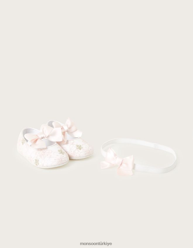 Monsoon çocuklar bebek çiçeği patik ve bando takımı JH86BT2388 ayakkabı pembe