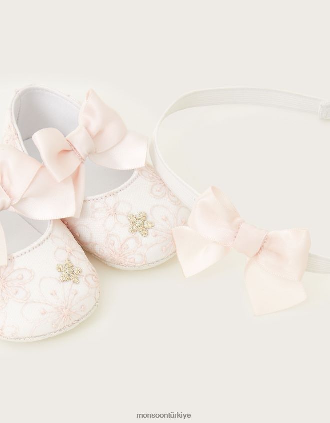 Monsoon çocuklar bebek çiçeği patik ve bando takımı JH86BT2388 ayakkabı pembe