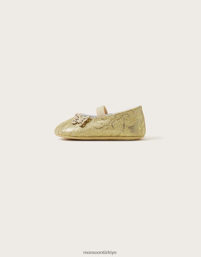 Monsoon çocuklar dantel kelebek detaylı patik JH86BT2335 ayakkabı altın