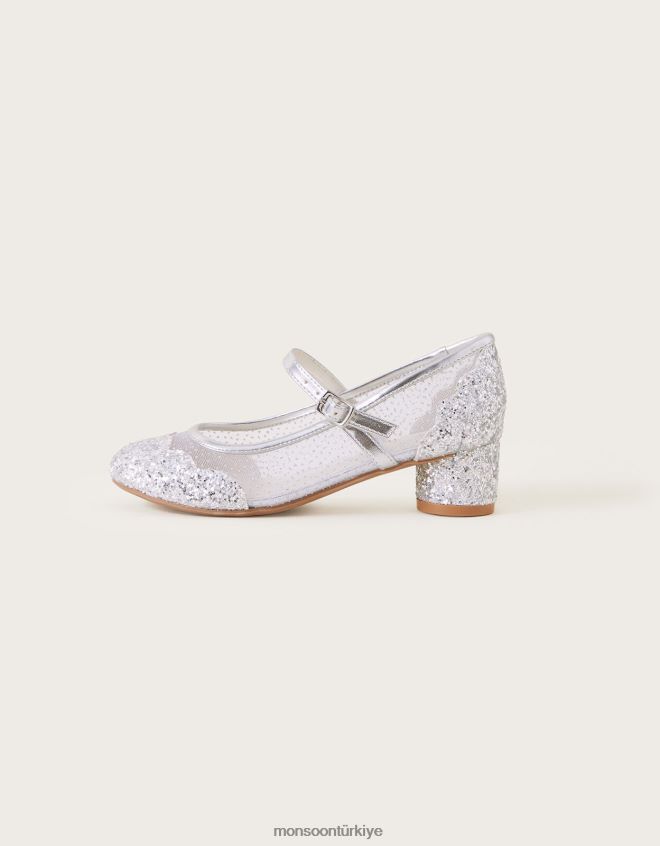 Monsoon kız annabelle örgü taraklı parıltılı prenses ayakkabıları gümüş JH86BT1945 ayakkabı gümüş