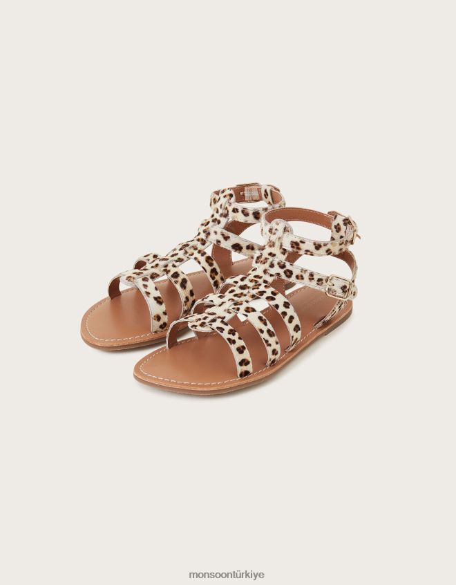 Monsoon kız leopar kafesli sandalet JH86BT2334 ayakkabı bronzluk