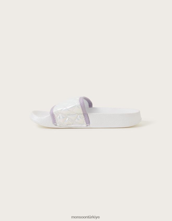 Monsoon kız pırıltılı kapitone kaydırıcılar JH86BT2800 ayakkabı beyaz