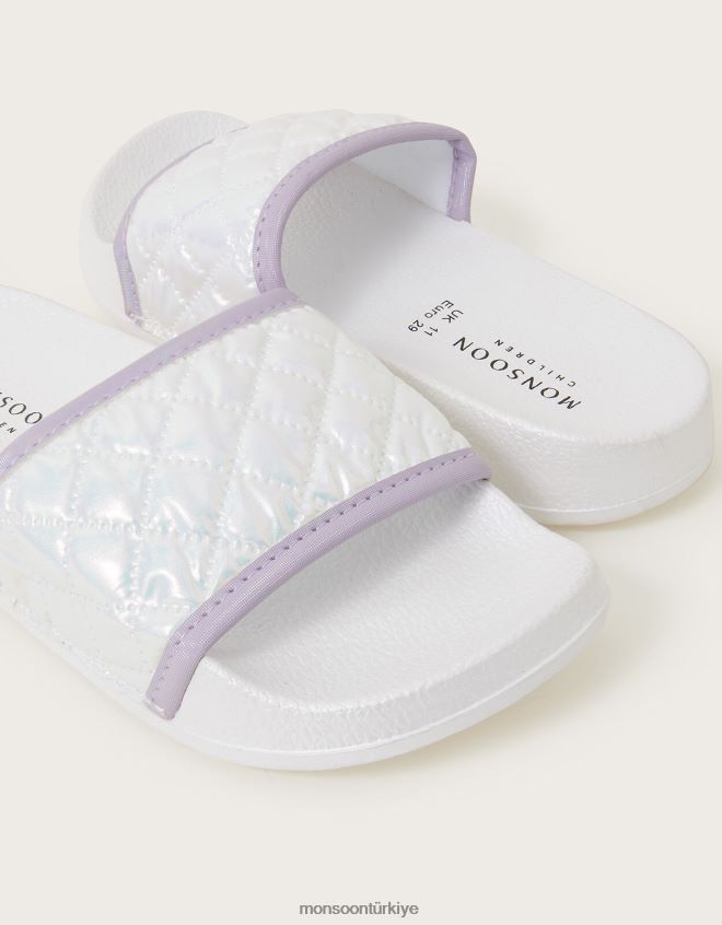Monsoon kız pırıltılı kapitone kaydırıcılar JH86BT2800 ayakkabı beyaz