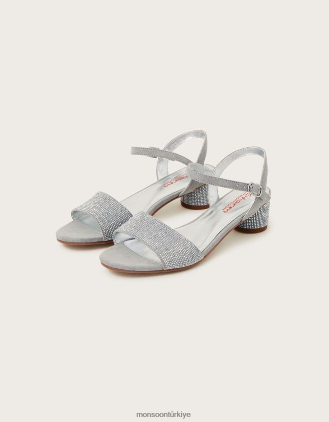 Monsoon kız zımba detaylı topuklu sandalet JH86BT2333 ayakkabı gümüş