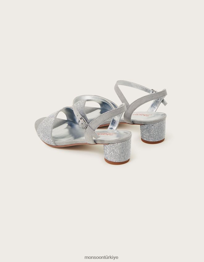 Monsoon kız zımba detaylı topuklu sandalet JH86BT2333 ayakkabı gümüş
