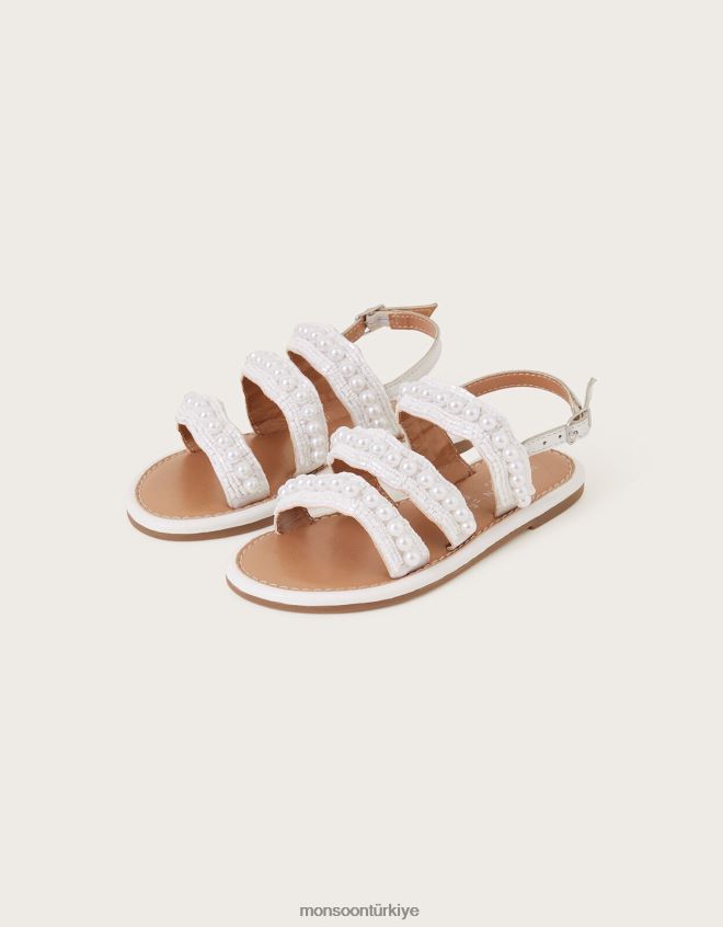 Monsoon çocuklar deri inci işlemeli sandaletler JH86BT2757 ayakkabı fildişi