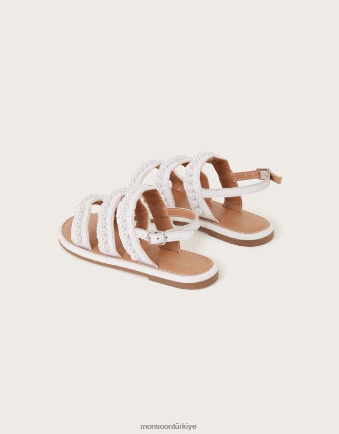 Monsoon çocuklar deri inci işlemeli sandaletler JH86BT2757 ayakkabı fildişi