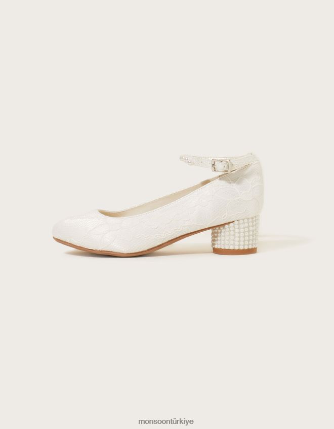 Monsoon kız dantel inci topuklu JH86BT2293 ayakkabı fildişi