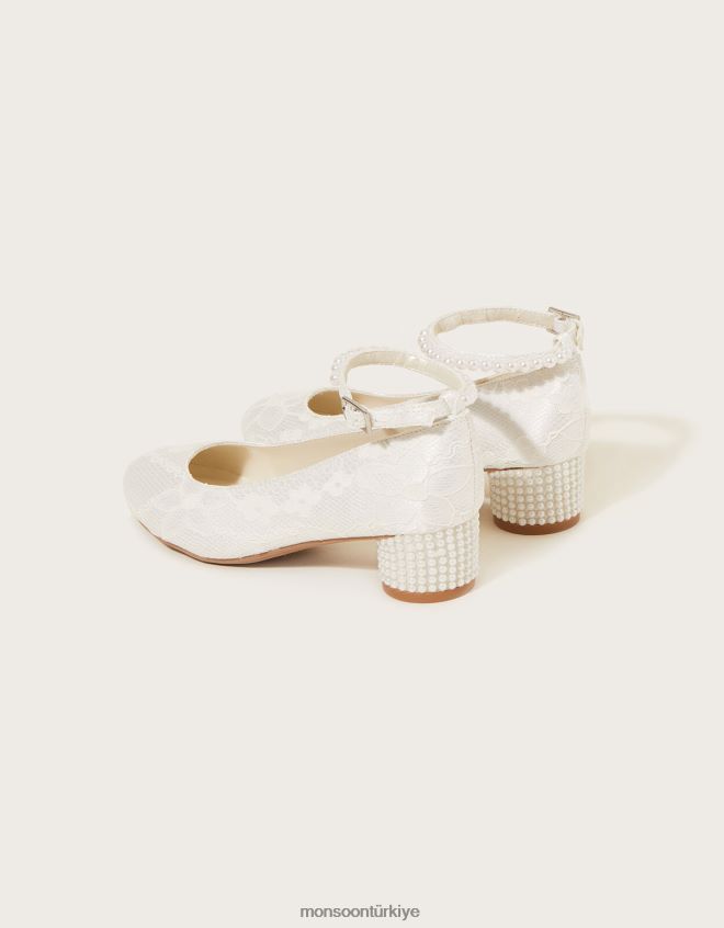 Monsoon kız dantel inci topuklu JH86BT2293 ayakkabı fildişi