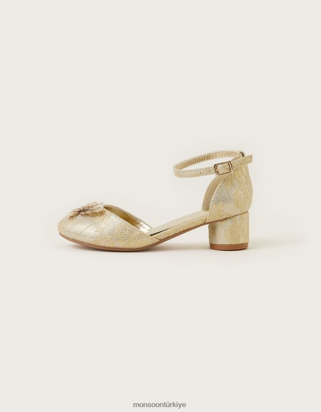 Monsoon kız dantel kelebek iki parçalı topuklu ayakkabı JH86BT2336 ayakkabı altın