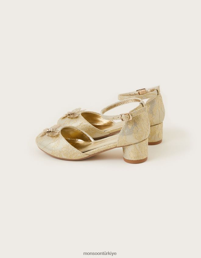 Monsoon kız dantel kelebek iki parçalı topuklu ayakkabı JH86BT2336 ayakkabı altın