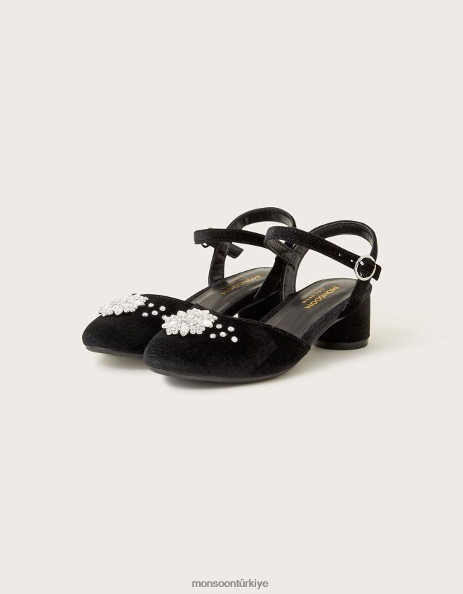 Monsoon kız diamante çiçek iki parçalı topuklu ayakkabı JH86BT2325 ayakkabı siyah