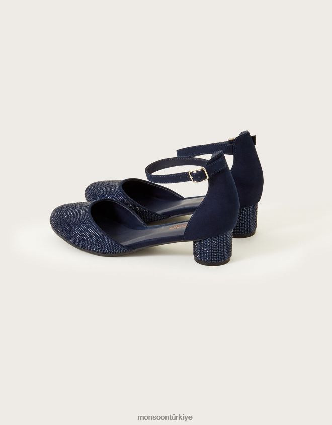 Monsoon kız diamante iki parçalı topuklu ayakkabı JH86BT1914 ayakkabı Mavi Donanma)