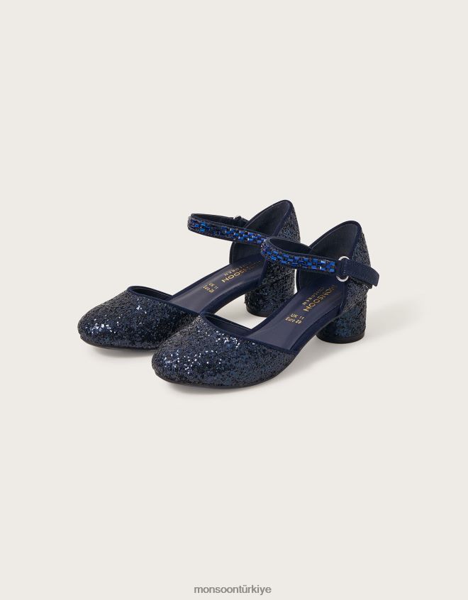 Monsoon kız göz kamaştırıcı iki parçalı blok topuklu ayakkabı JH86BT1617 ayakkabı Mavi Donanma)