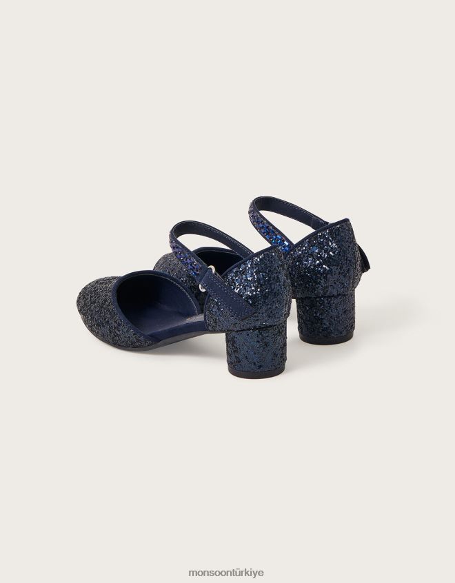 Monsoon kız göz kamaştırıcı iki parçalı blok topuklu ayakkabı JH86BT1617 ayakkabı Mavi Donanma)