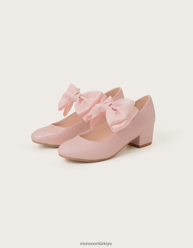Monsoon kız gelincik saten fiyonklu topuklu ayakkabı JH86BT2328 ayakkabı pembe