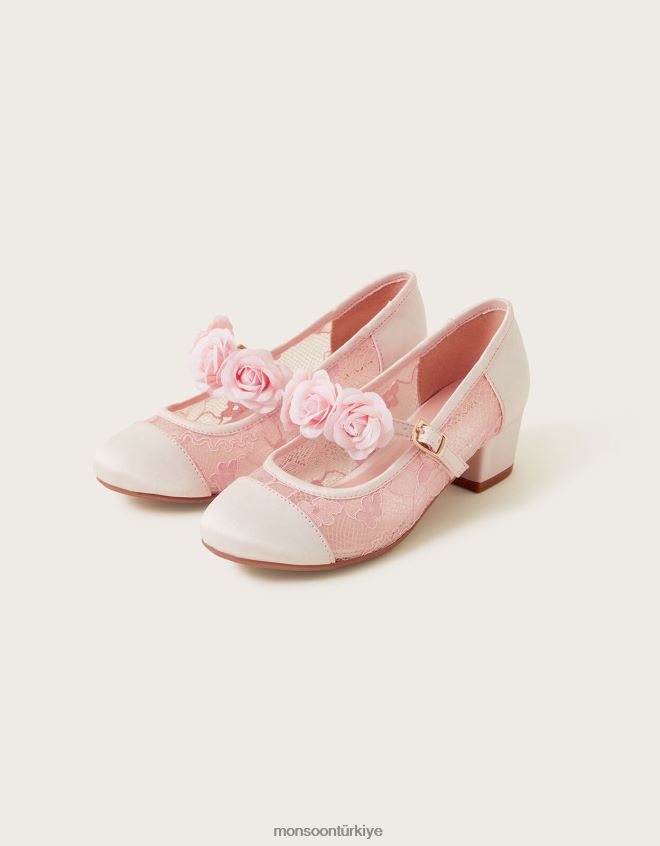Monsoon kız çiçek çiçek buketi dantel prenses topuklu ayakkabılar JH86BT1829 ayakkabı pembe