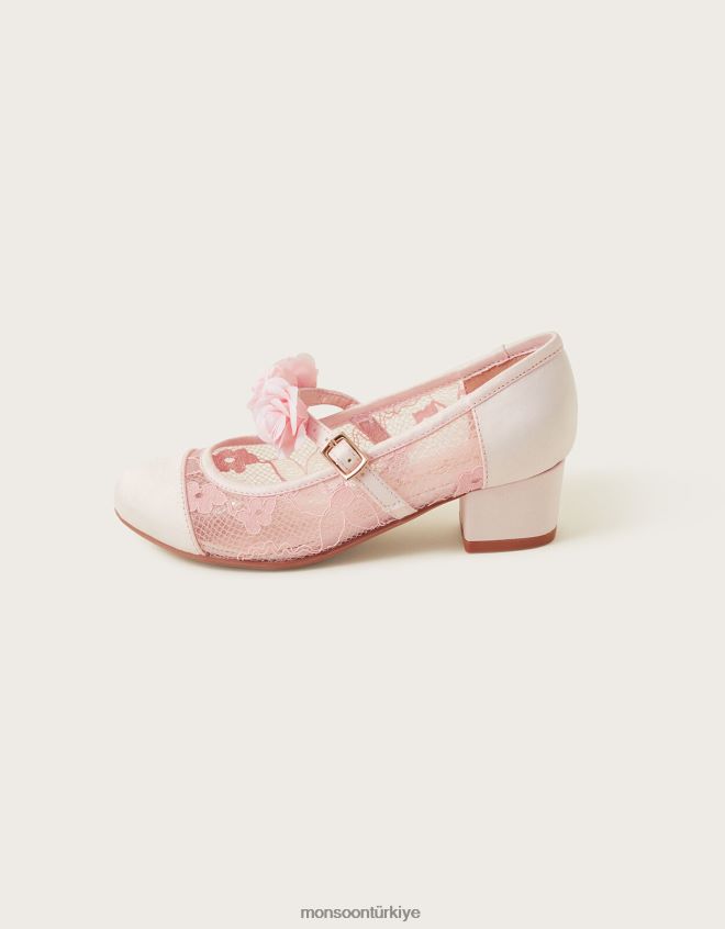 Monsoon kız çiçek çiçek buketi dantel prenses topuklu ayakkabılar JH86BT1829 ayakkabı pembe
