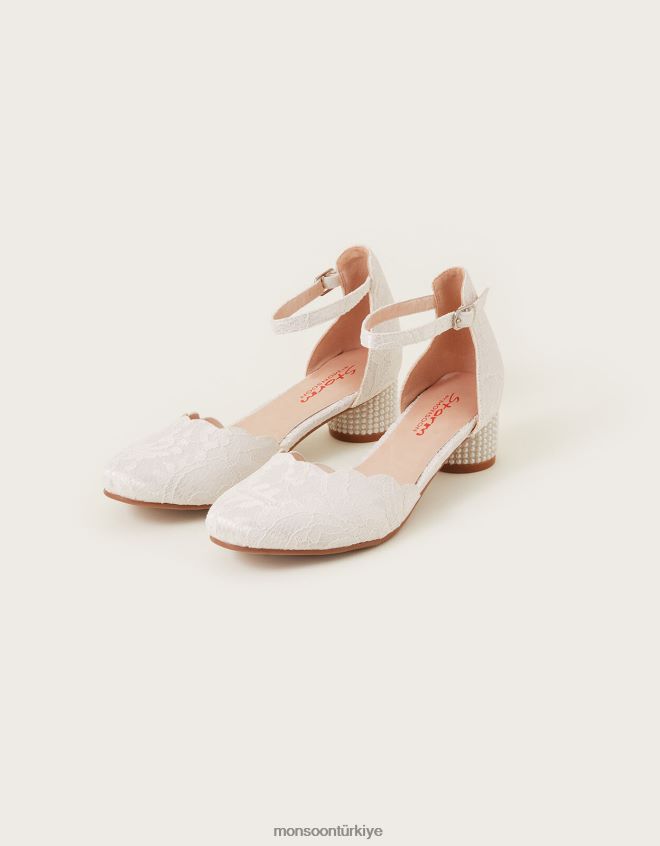 Monsoon kız iki parçalı dantel topuklu ayakkabı JH86BT2297 ayakkabı fildişi