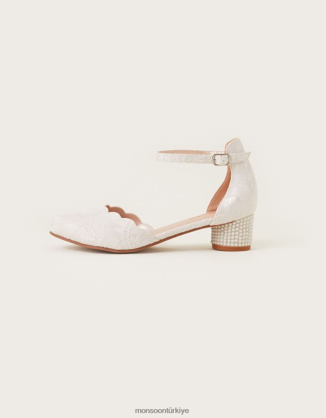Monsoon kız iki parçalı dantel topuklu ayakkabı JH86BT2297 ayakkabı fildişi