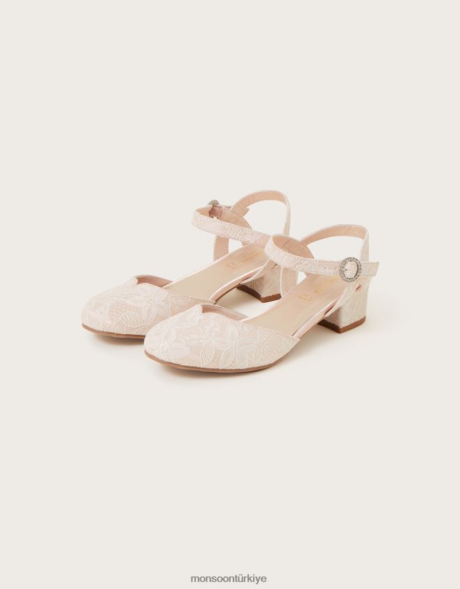 Monsoon kız iki parçalı dantel topuklu ayakkabı JH86BT2359 ayakkabı pembe
