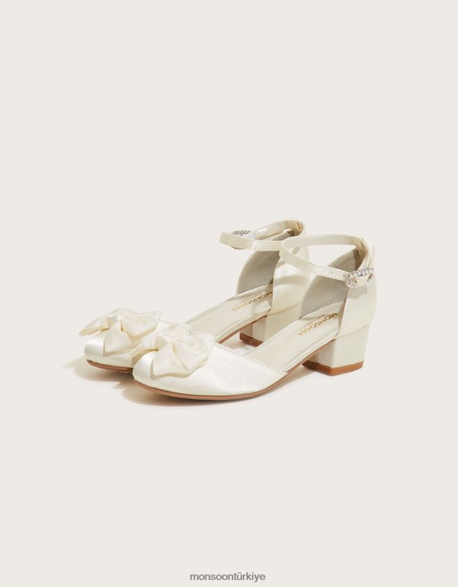 Monsoon kız kali saten iki parçalı topuklu ayakkabı JH86BT2373 ayakkabı fildişi