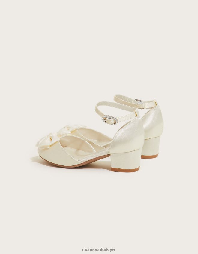 Monsoon kız kali saten iki parçalı topuklu ayakkabı JH86BT2373 ayakkabı fildişi