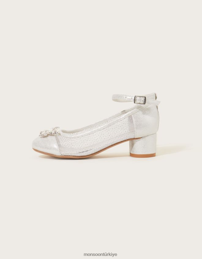 Monsoon kız kelebek prenses topuklu JH86BT1899 ayakkabı gümüş