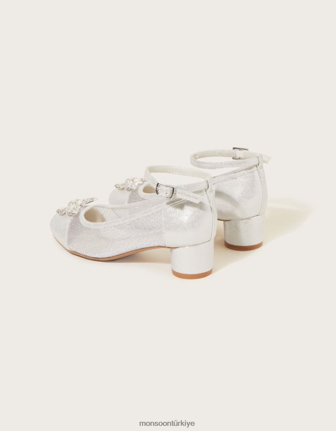 Monsoon kız kelebek prenses topuklu JH86BT1899 ayakkabı gümüş